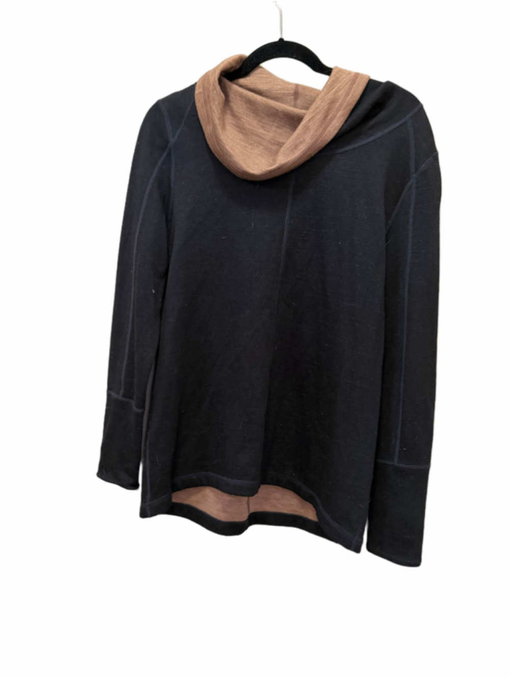 Ibex Women’s Reversible Merino Wool Cowl Neck Long Sleeve Top Black Brown